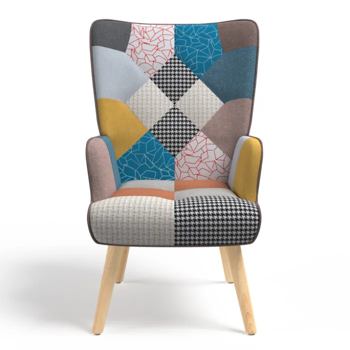 Fauteuil scandinave multicolore avec repose pieds