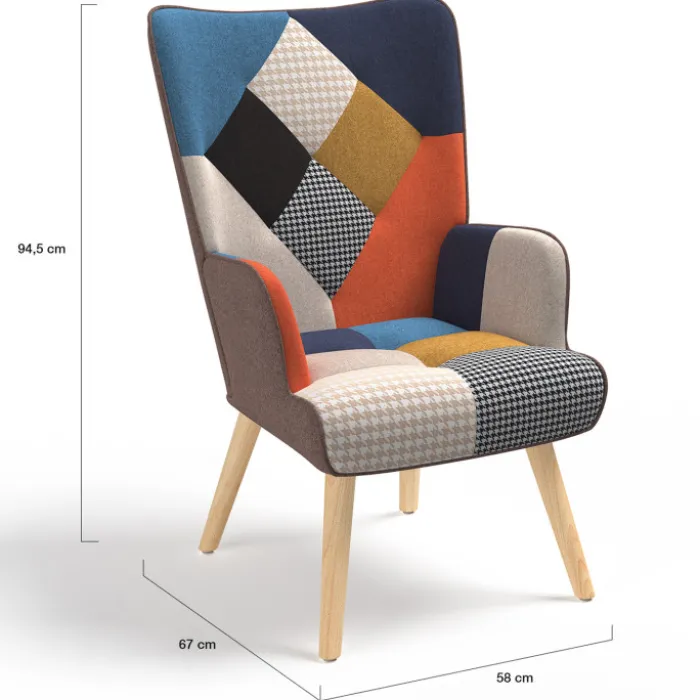 Fauteuil scandinave multicolore et imprimé pied de poule
