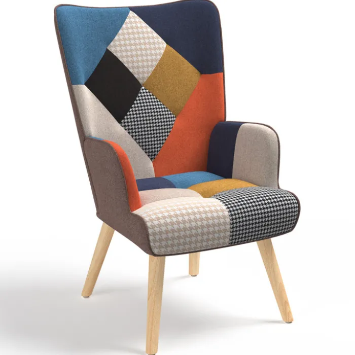 Fauteuil scandinave multicolore et imprimé pied de poule