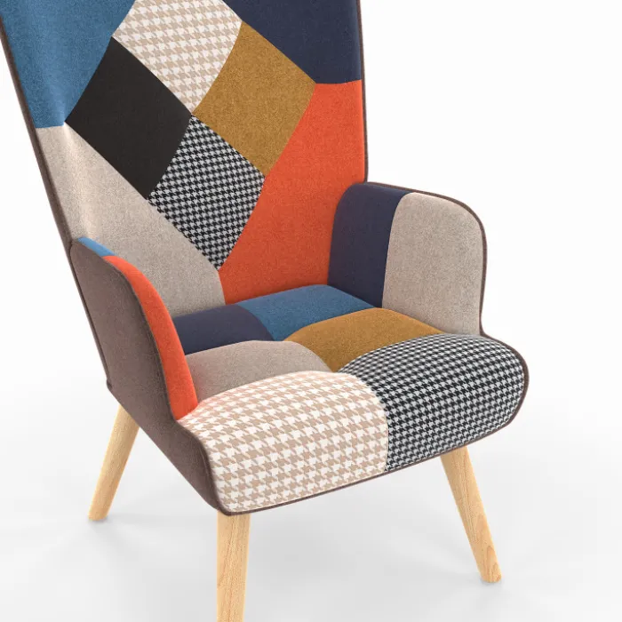 Fauteuil scandinave multicolore et imprimé pied de poule