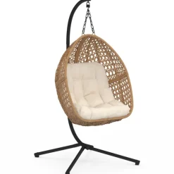 Fauteuil suspendu effet rotin avec coussin écru