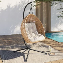 Fauteuil suspendu effet rotin avec coussin écru