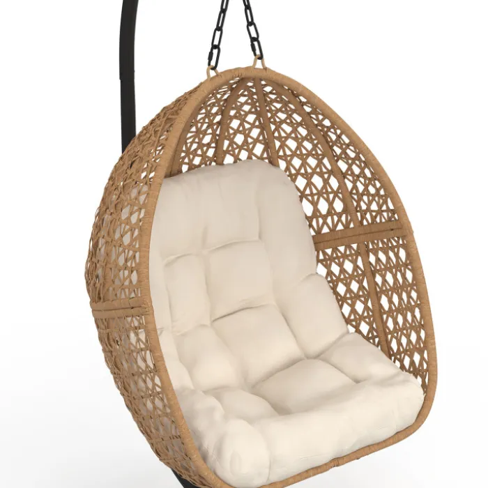 Fauteuil suspendu effet rotin avec coussin écru