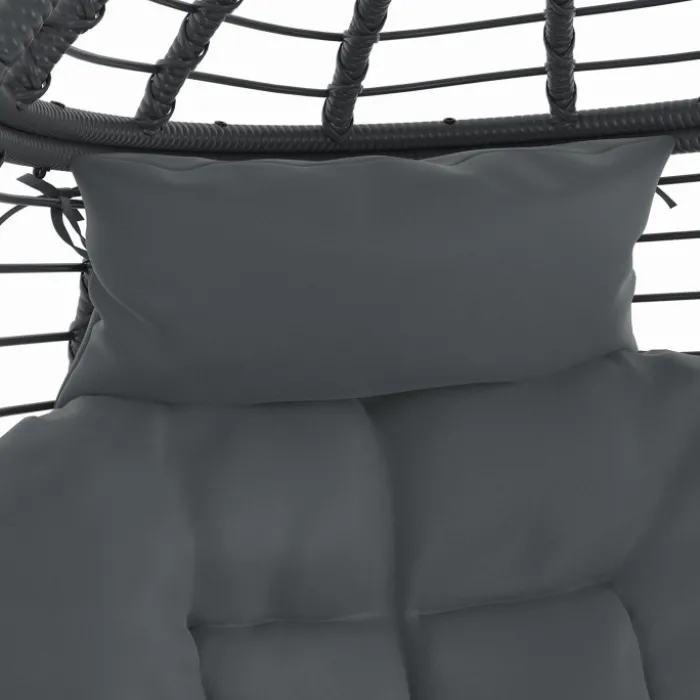 Fauteuil œuf sur pied ajouré gris effet rotin avec coussin gris