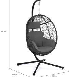 Fauteuil œuf suspendu avec coussins gris