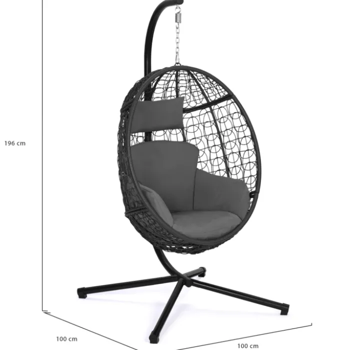 Fauteuil œuf suspendu avec coussins gris
