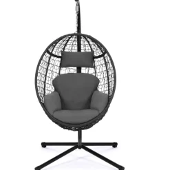 Fauteuil œuf suspendu avec coussins gris