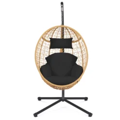 Fauteuil œuf suspendu effet rotin avec coussins noir