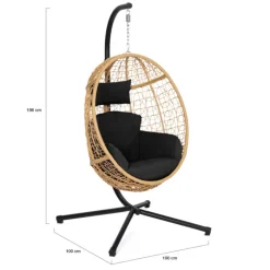 Fauteuil œuf suspendu effet rotin avec coussins noir