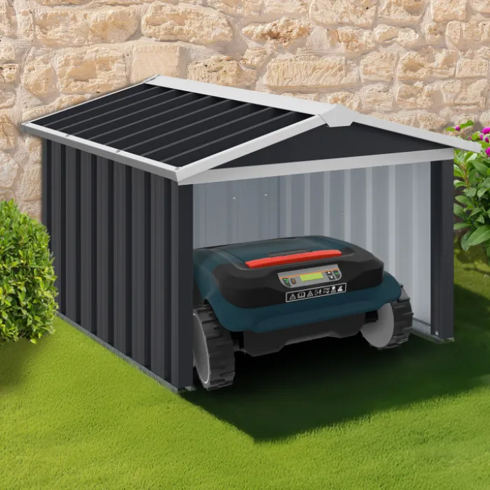Garage pour robot tondeuse en métal gris anthracite