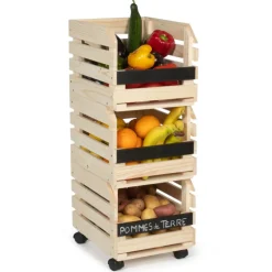 Garde-manger empilable en bois à roulettes