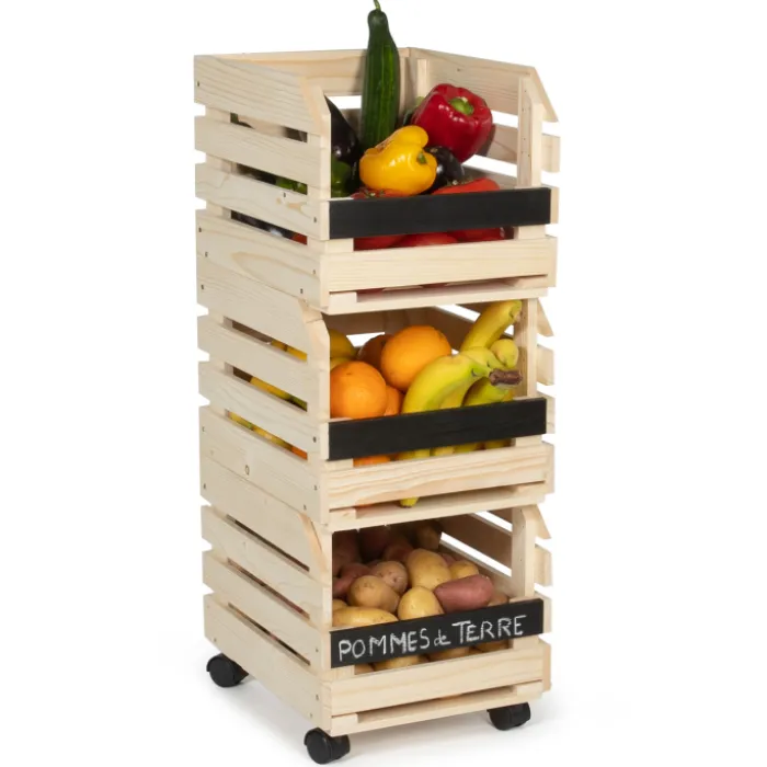 Garde-manger empilable en bois à roulettes