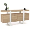 Grand buffet bois et blanc 160 cm 4 portes