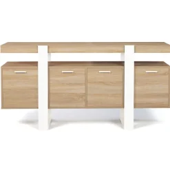 Grand buffet bois et blanc 160 cm 4 portes