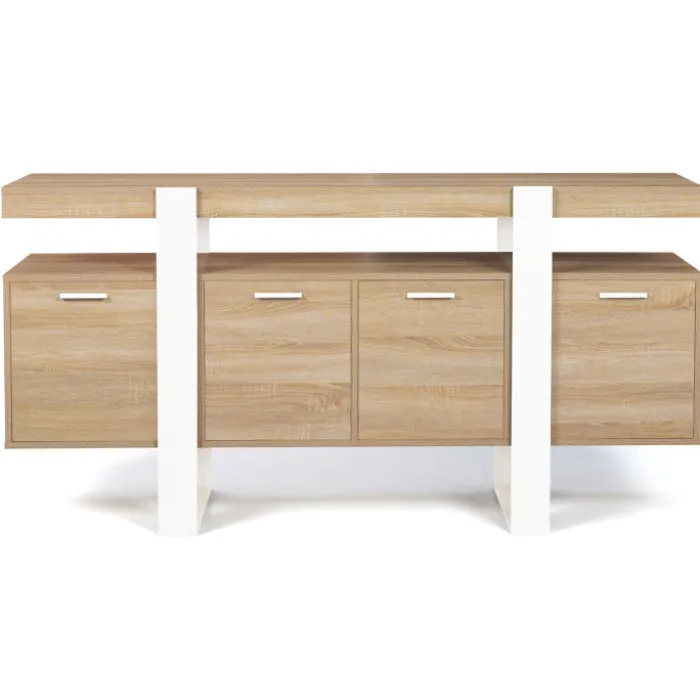 Grand buffet bois et blanc 160 cm 4 portes