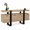 Grand buffet bois et noir 160 cm 4 portes