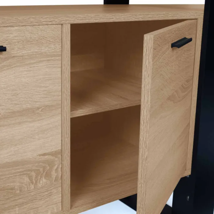 Grand buffet bois et noir 160 cm 4 portes