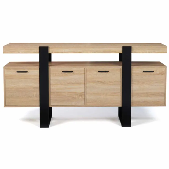 Grand buffet bois et noir 160 cm 4 portes