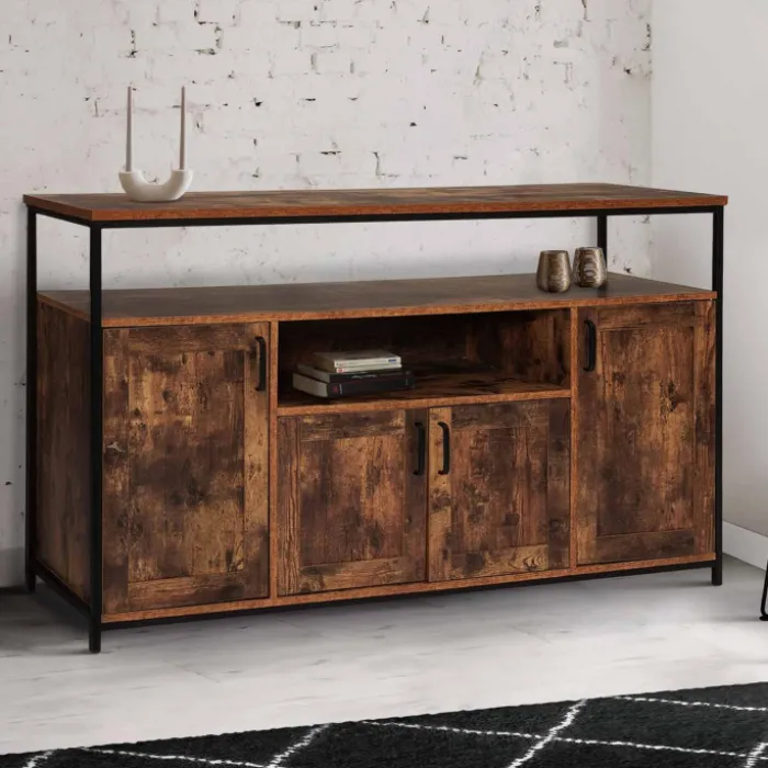 Grand buffet industriel effet bois vieilli