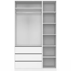Grand dressing modulable blanc 200 cm avec 1 penderie, 7 étagères et 3 tiroirs