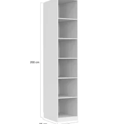 Grand dressing modulable blanc 200 cm avec 1 penderie, 7 étagères et 3 tiroirs