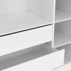 Grand dressing modulable blanc 200 cm avec 1 penderie, 7 étagères et 3 tiroirs