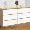 Grande commode 6 tiroirs façon hêtre et blanc