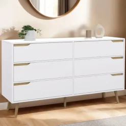 Grande commode blanche scandinave avec 6 tiroirs