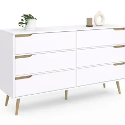 Grande commode blanche scandinave avec 6 tiroirs
