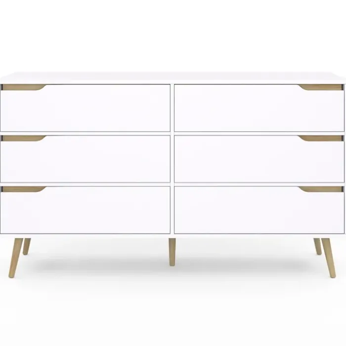 Grande commode blanche scandinave avec 6 tiroirs