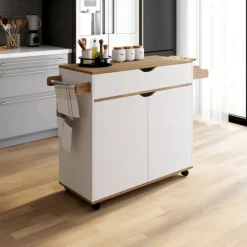 Grande desserte cuisine blanche et bois avec placard et tiroir