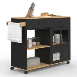 Grande desserte de cuisine avec placard vitré bois et noir