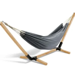 Hamac gris anthracite en toile avec support bois