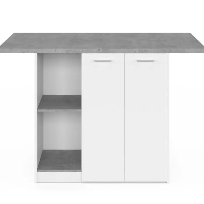 Ilot central 140 cm 4 personnes bois blanc avec plan de travail effet béton