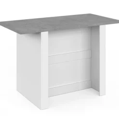 Ilot central 140 cm 4 personnes bois blanc avec plan de travail effet béton