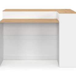 Ilot central 130 cm 2 personnes double plateau bois blanc avec plan de travail façon hêtre