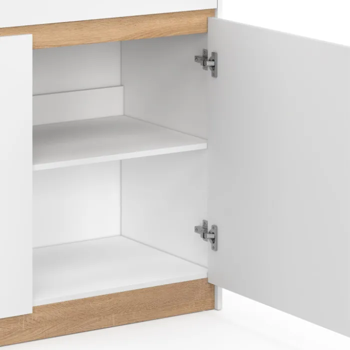 Ilot central 130 cm 2 personnes double plateau bois blanc avec plan de travail façon hêtre