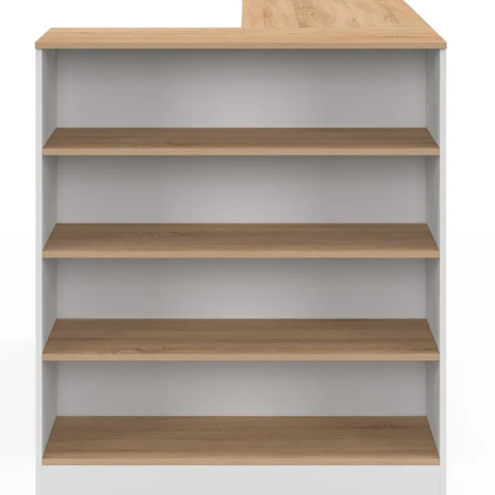 Ilot central 130 cm 2 personnes double plateau bois blanc avec plan de travail façon hêtre