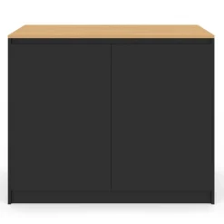 Ilot central 110 cm avec tablette relevable rectangulaire bois noir et façon hêtre