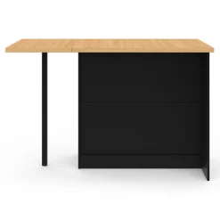Ilot central 140 cm bois noir avec plan de travail façon hêtre