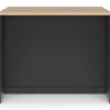 Ilot central 110 cm casserolier 3 tiroirs bois noir avec plan de travail façon hêtre