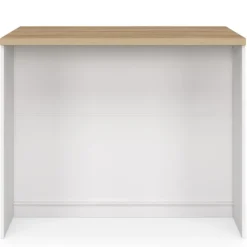Ilot central 110 cm casserolier 3 tiroirs bois blanc avec plan de travail façon hêtre