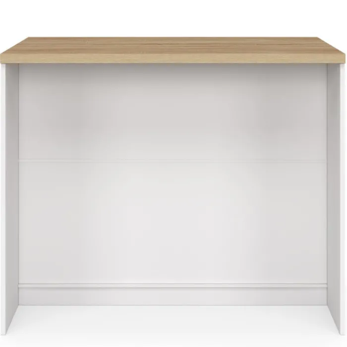 Ilot central 110 cm casserolier 3 tiroirs bois blanc avec plan de travail façon hêtre