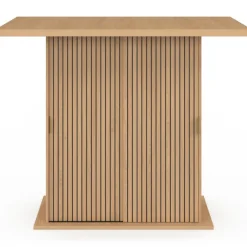 Ilot central 4 personnes 110 cm pied central avec rangement effet lattes tasseau de bois