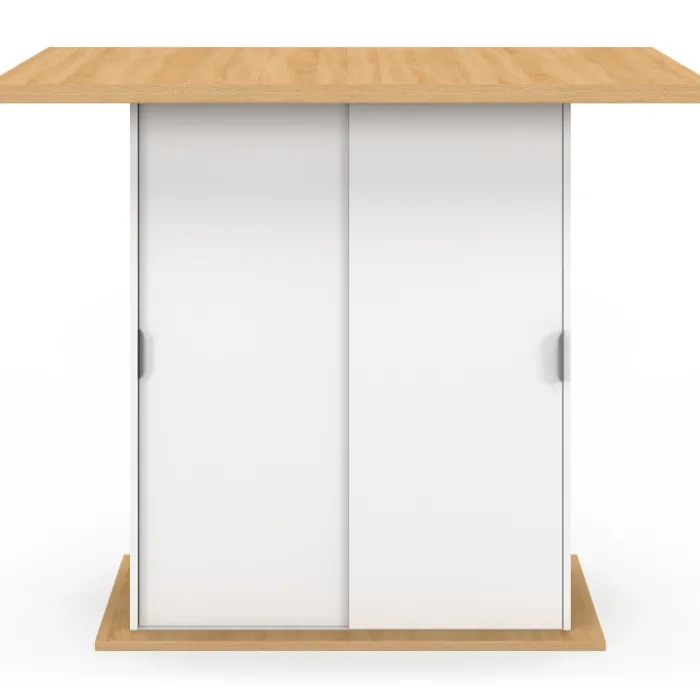 Ilot central 4 personnes 110 cm pied central avec rangement bois blanc avec plan de travail façon hêtre