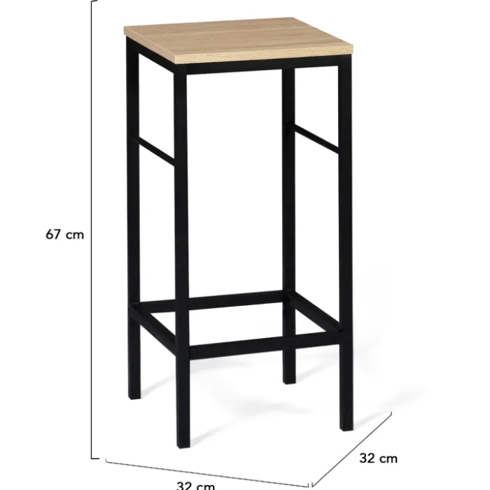 Ilot central avec tabourets bois noir et imitation hêtre 110 cm design industriel