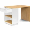 Ilot central blanc et bois 130 cm pour 4 personnes