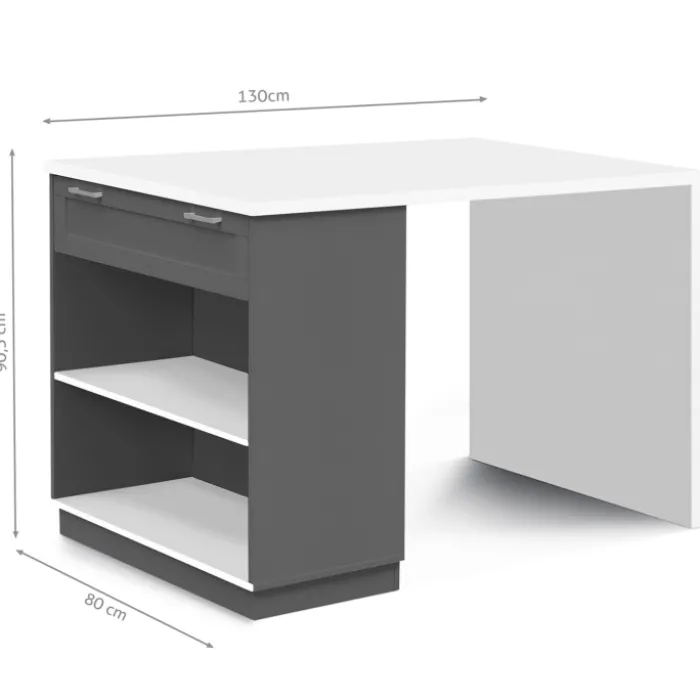 Ilot central blanc et gris 130 cm pour 4 personnes