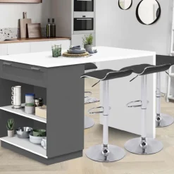 Ilot central blanc et gris 130 cm pour 4 personnes