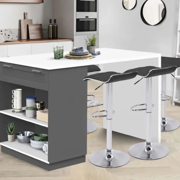 Ilot central blanc et gris 130 cm pour 4 personnes